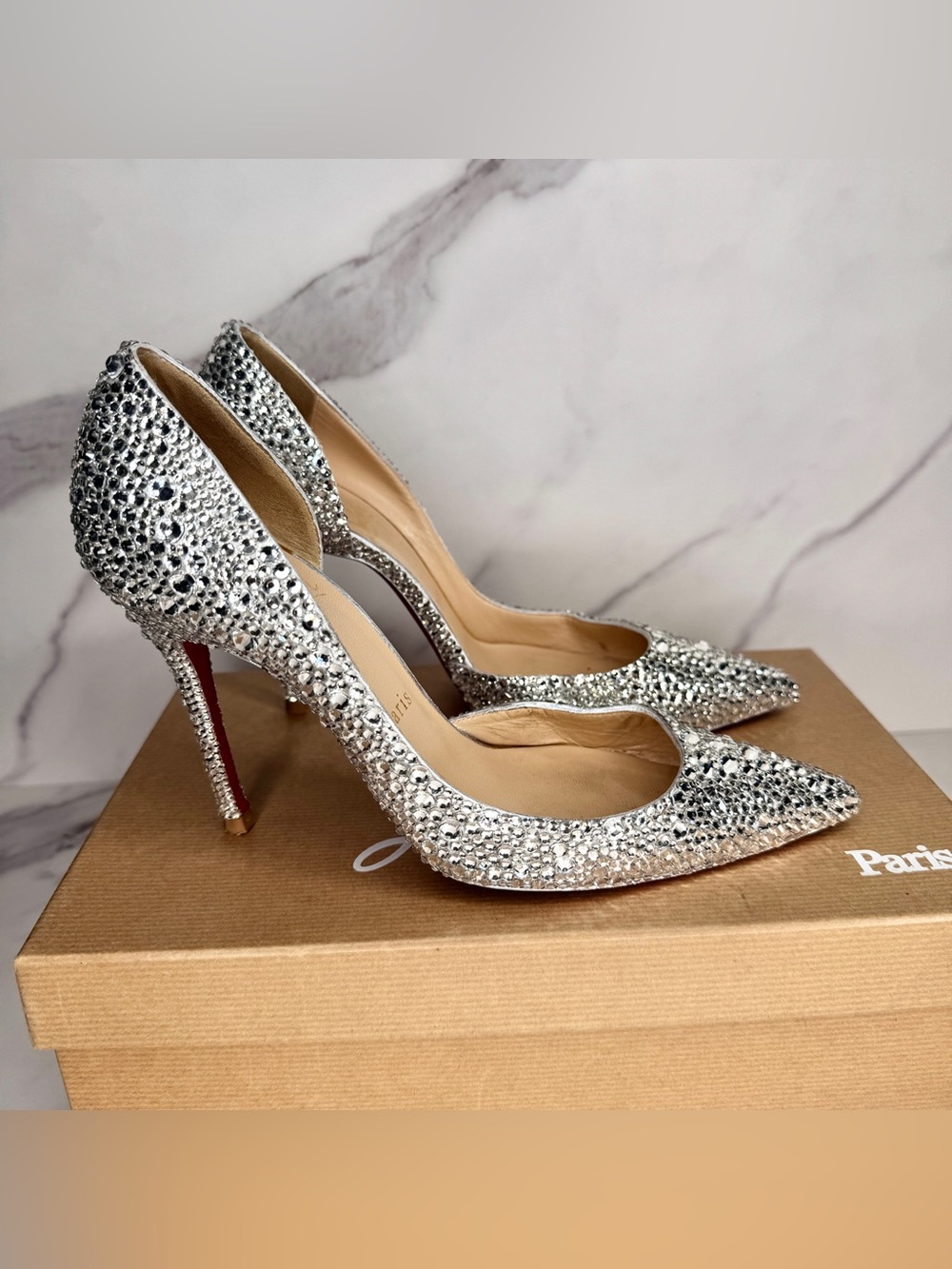 Christian Louboutin Iriza Silver Strass Crystal Heels Size 36.5 / 6.5 - Picture 5 of 16